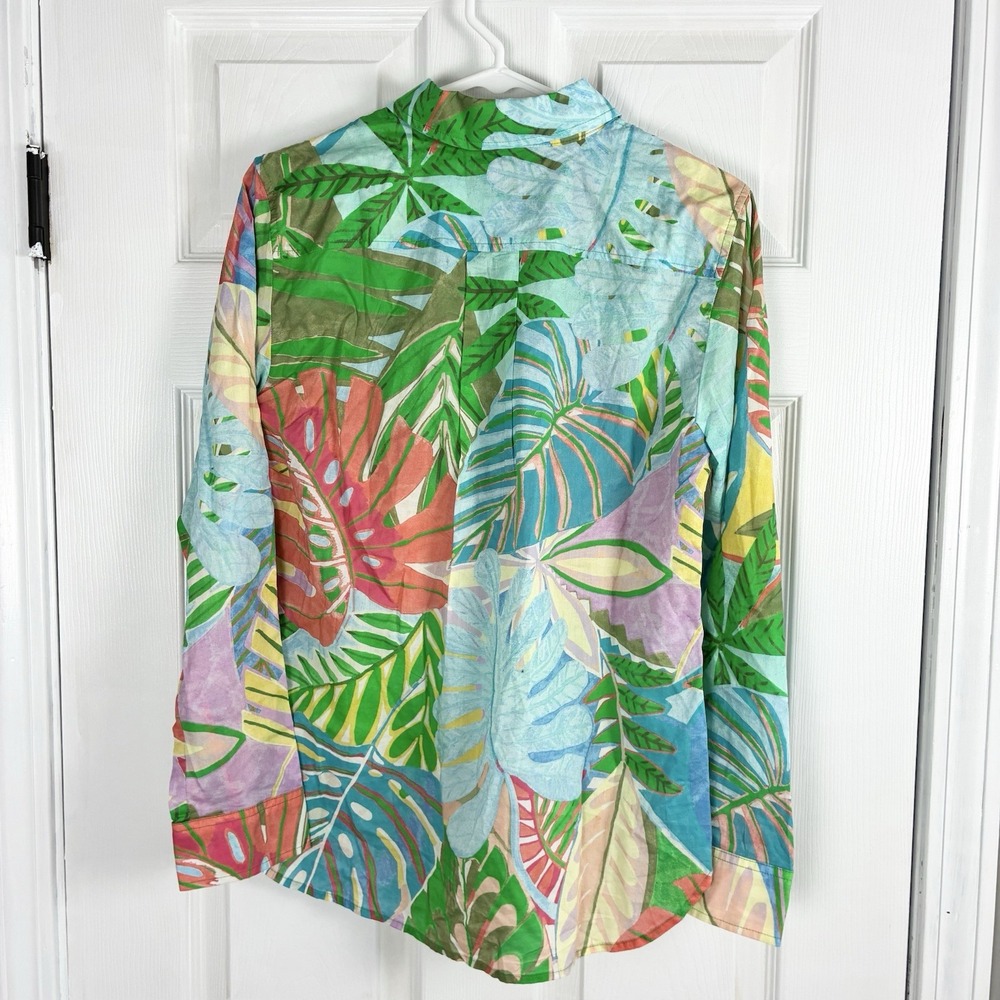 NWT Talbots Tropical Colorful Cotton Button Up Long Sleeve Shirt Medium Petite - Picture 3 of 6